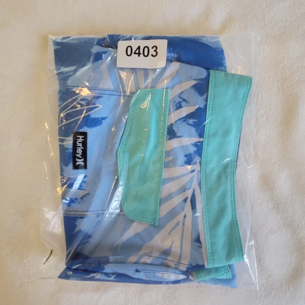 Hurley Board‎ Shorts Mens 34 Blue Tie Dye Tropical Palm Leaf Swim Trunks Surf